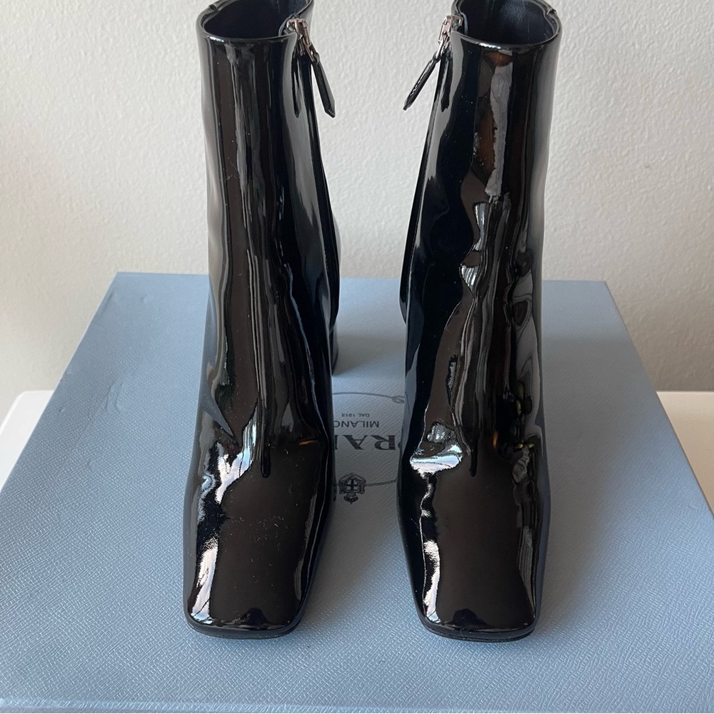 PRADA Square Toe Ankle Boots in Black Patent size 6.5 - Picture 6 of 13